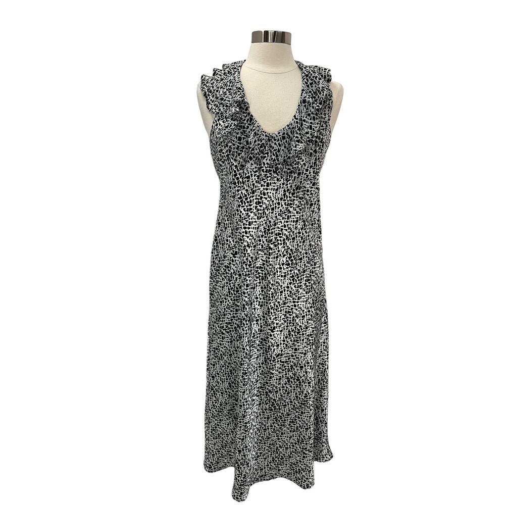 OSCAR DE LA RENTA Pink Label Black White Long Silky Dress SM78